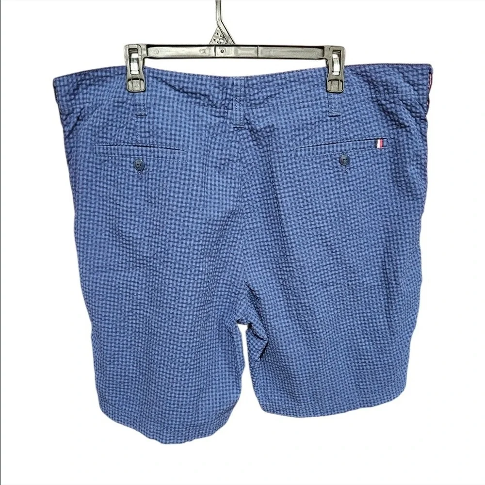 Tommy Hilfiger Mens Blue Gingham Seersucker Shorts Size 42‎ Flat Front Preppy